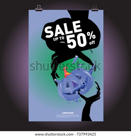 Poster Halloween Sale and Party event. Vector Template Halloween Fall and Autumn season.