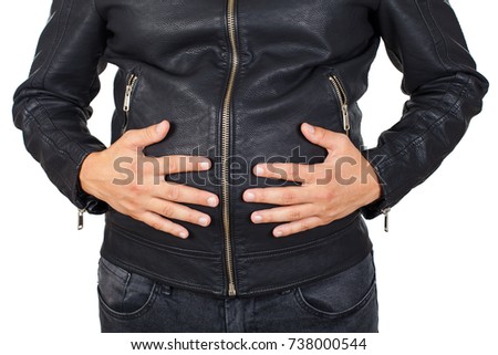 Close up picture of a man big belly, on isolated background