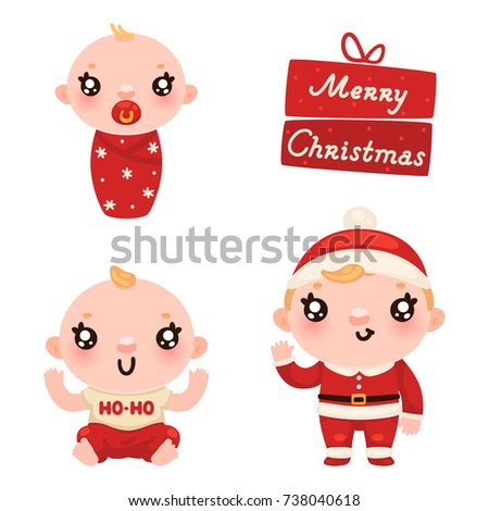 Christmas babies different age, set, vector cartoon characters.