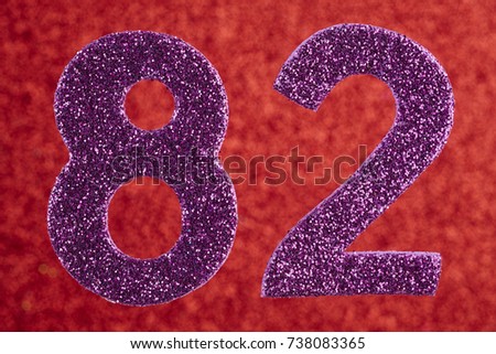 Number eighty-two purple color over a red background. Anniversary. Horizontal