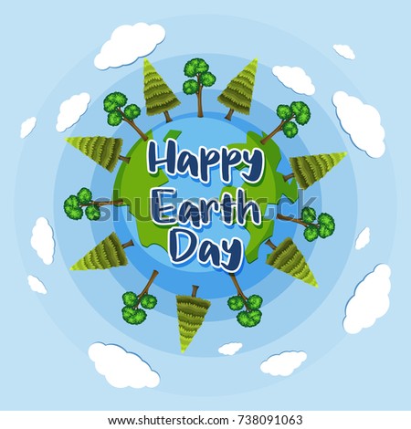 Happy Earth day poster design with trees on earth illustration
