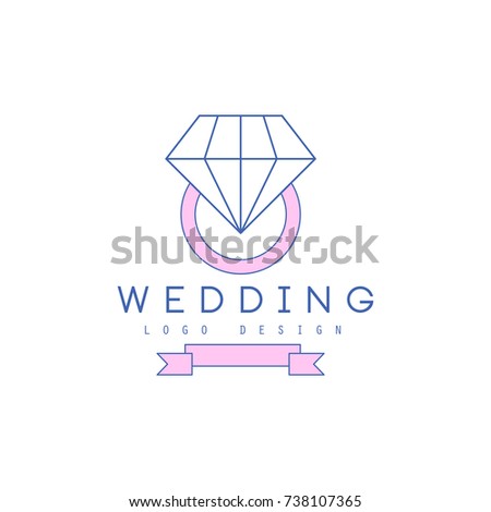 Cute line logo design with ring with diamond