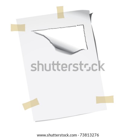 Blank ripped piece of paper attached with tape