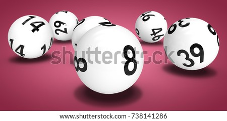 Close-up on lottery balls against red and white background