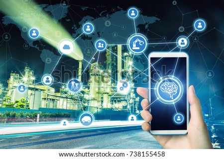 AI(Artificial Intelligence) and smart factory. Abstract mixed media. Royalty-Free Stock Photo #738155458