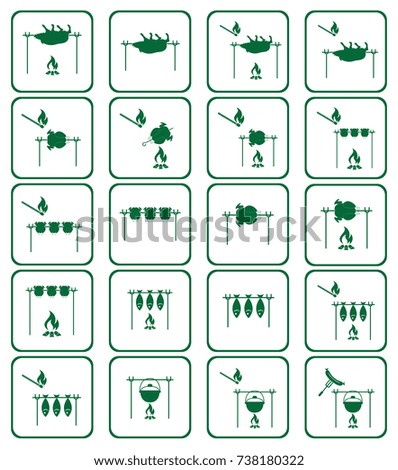 Set of barbecue grill with boar and chicken icons. Vector illustration


