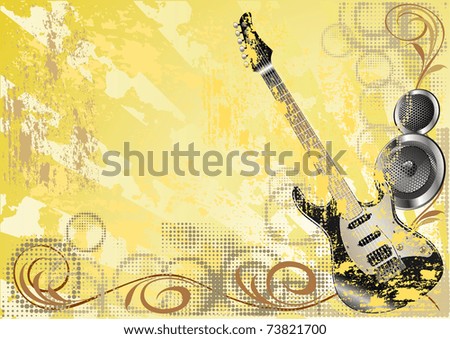 Abstract grunge background with acoustic guitar and speakers