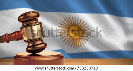 Hammer and gavel against 3d digitally generated argentinian national flag
