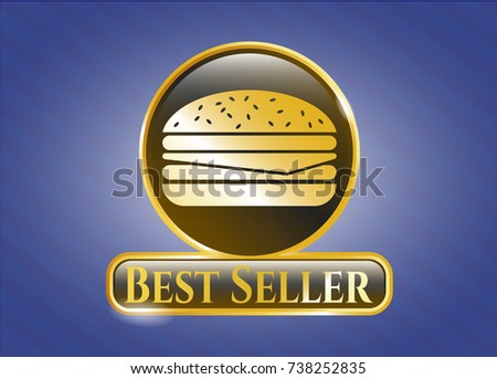  Golden emblem or badge with cheeseburger icon and Best Seller text inside