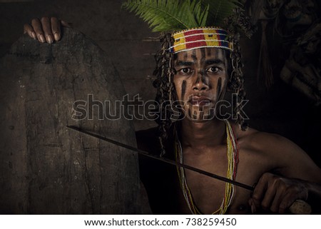 Shaman of Mentawai.The Indigenous inhabitants ethnic of the islands in Muara Siberut are also known as the Mentawai people. West Sumatra, Siberut island, Indonesia.