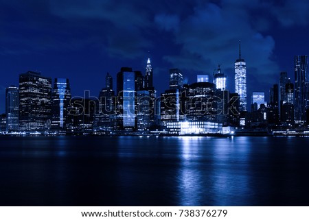 New York Skyline Night Blue 