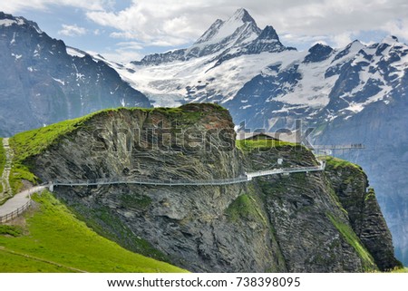 First Cliff Walk by mountains in Switzerland Royalty-Free Stock Photo #738398095