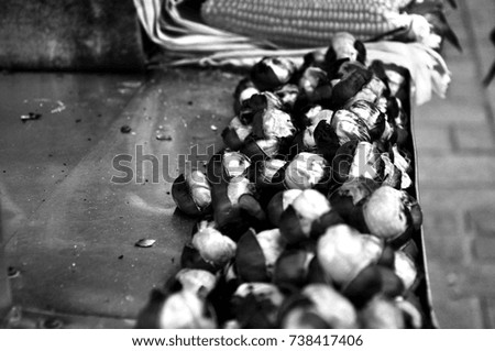 Chestnuts cooked in charcoal fire.Roasted Chestnut. Istanbul.