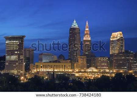 Cleveland skyline at evening. Cleveland, Ohio, USA.