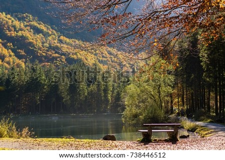 autumn mood nice warm light with alpine lake