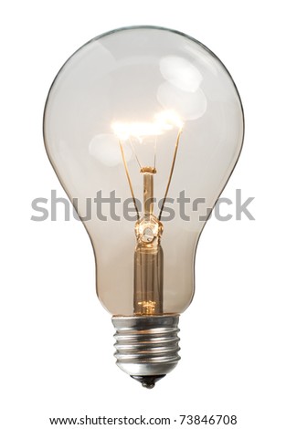 Glowing light bulb on white background