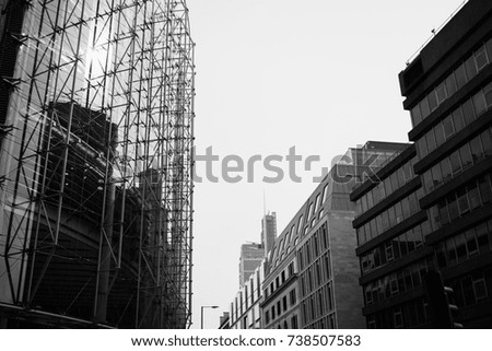 Black and white, buildings, London construction