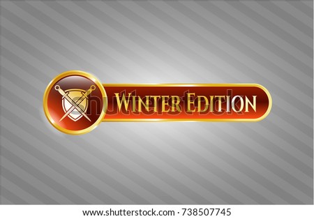  Gold shiny emblem with swords crossed with shield icon and Winter Edition text inside