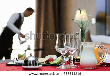 breakfast room service hotel Royalty-Free Stock Photo #738511216