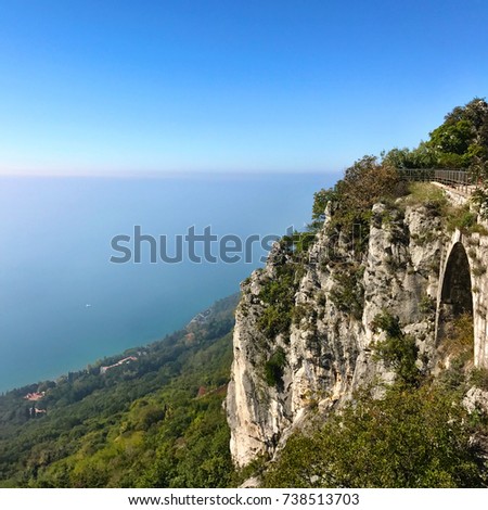 Wonderful view of Trieste 's landscape in Italy where the sea meets the mountains in a unique way. Royalty-Free Stock Photo #738513703