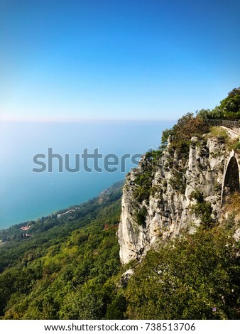 Wonderful view of Trieste 's landscape in Italy where the sea meets the mountains in a unique way. Royalty-Free Stock Photo #738513706