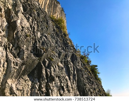 Wonderful view of Trieste 's landscape in Italy where the sea meets the mountains in a unique way. Royalty-Free Stock Photo #738513724