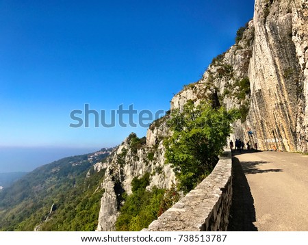 Wonderful view of Trieste 's landscape in Italy where the sea meets the mountains in a unique way. Royalty-Free Stock Photo #738513787