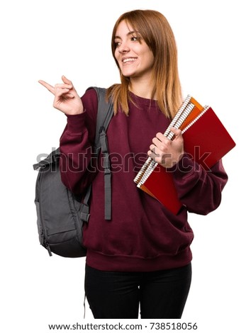 Student woman pointing to the lateral