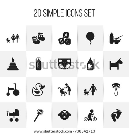 Set Of 20 Editable Baby Icons. Includes Symbols Such As Pacifier Sucking, Rattle, Bike And More. Can Be Used For Web, Mobile, UI And Infographic Design.