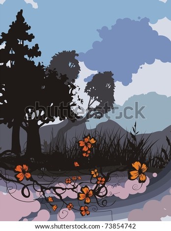 Grunge Tree Silhouette Background