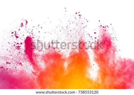 Abstract multicolored dust explosion on white background.Abstract color powder splatted background