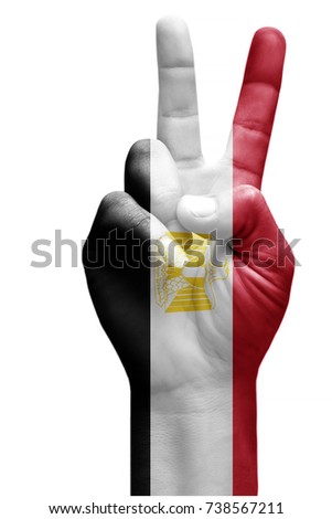 and making victory sign, Egypt painted with flag as symbol of victory, win, success - isolated on white background