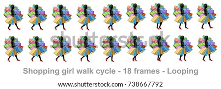 Shopping girl walk cycle sprite sheet