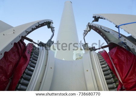 Construction of a wind turbine on a field / near the village of Hohnhorst, Hanover district, Germany, Europe Royalty-Free Stock Photo #738680770