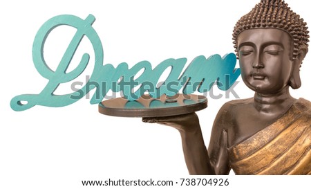 Buddha head with dream sign isolated on white