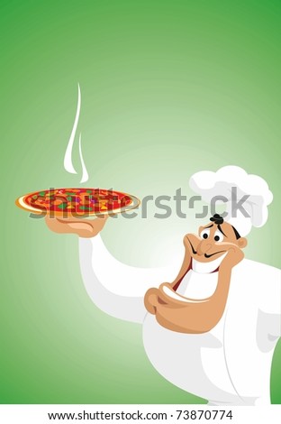 chef cook with pizza
