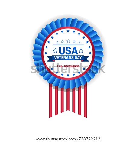 Veteran Day Medal Isolated On White Background Holiday Badge In Usa Flag Colors Vector Illustration