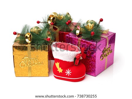 Christmas Gift Boxes with Baubles and Fir Tree Branch