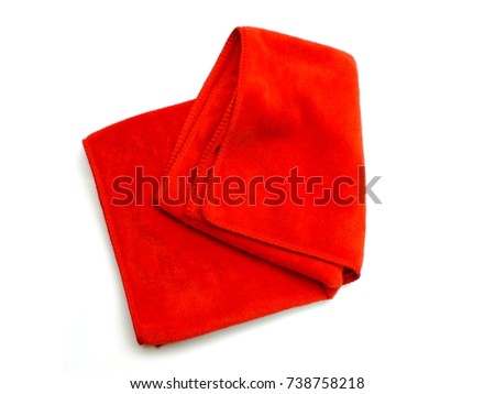 red micro fiber towel isolated on white background Royalty-Free Stock Photo #738758218