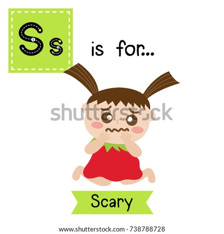 Cute children ABC alphabet S letter tracing flashcard of Scary for kids learning English vocabulary in Happy Halloween Day theme. Vector illustration.