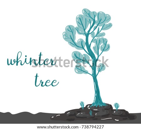 Whinter snow tree. Cartoon style. Funny child illustration.