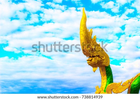 king of nagas thailand on blue sky.