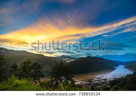 Salween river on Ban Mae Sam Laep, Sop Moei District, Mae Hong Son province between Thailand and Myanmar border in twilight.