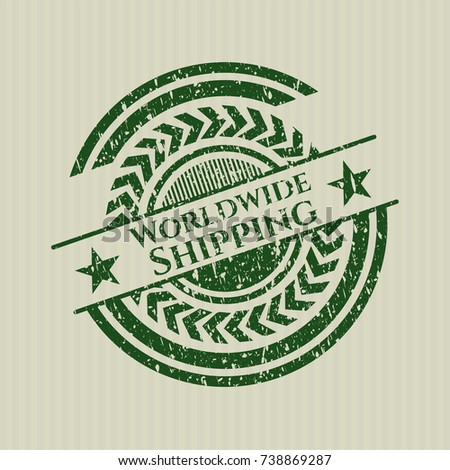 Green Worldwide Shipping rubber seal with grunge texture