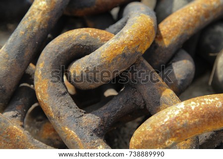 Old industrial rusty chain close up, abstract background