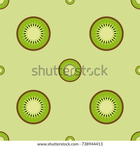 Seamless pattern with kiwi on green background. Cute vector background. Bright summer fruits illustration.