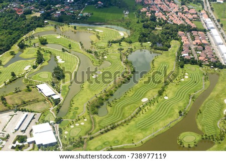 Aerial view golf course blur background
