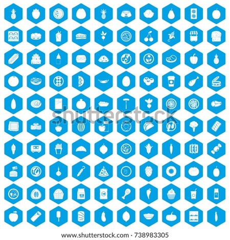 100 nutrition icons set in blue hexagon isolated  illustration