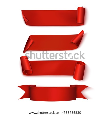Red Ribbons. Set. Realistic. Vector illustration Royalty-Free Stock Photo #738986830