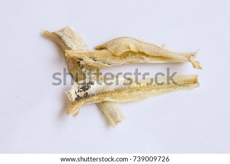 Dried anchovy isolated, dried food, grocery on white background